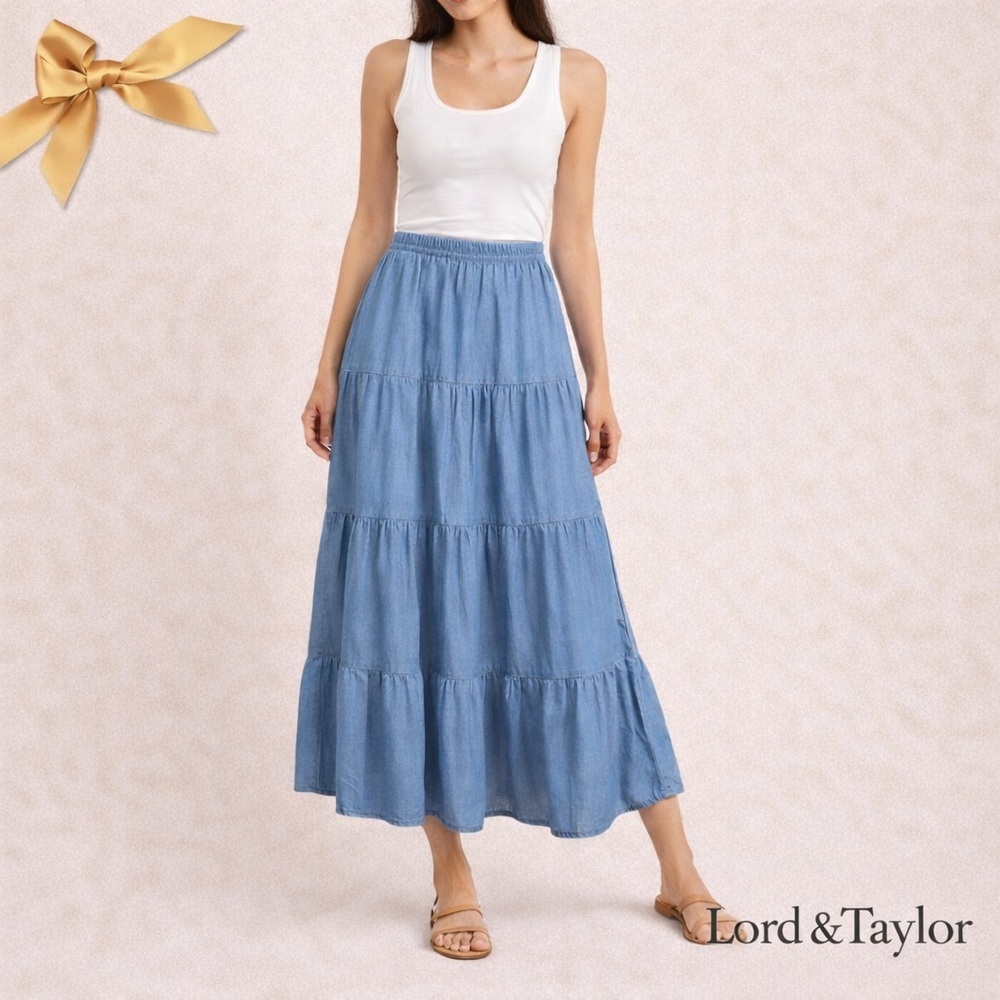 Context By Lord & Taylor Tiered Denim Maxi Skirt M